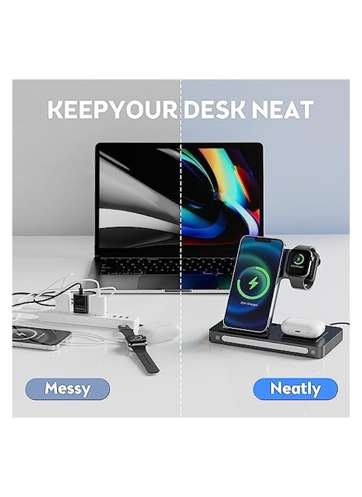 erorex - Wireless Charger, 3 in 1 Charging Station Apple, 18W Fast Wireless Charger Stand Compatible with iPhone 14/13/12/11/Pro/SE/XS/XR/8 Plus, for Apple Watch 8/7/6/5/4/3/2/SE, AirPods Pro 3/2 (Black) - Image 1