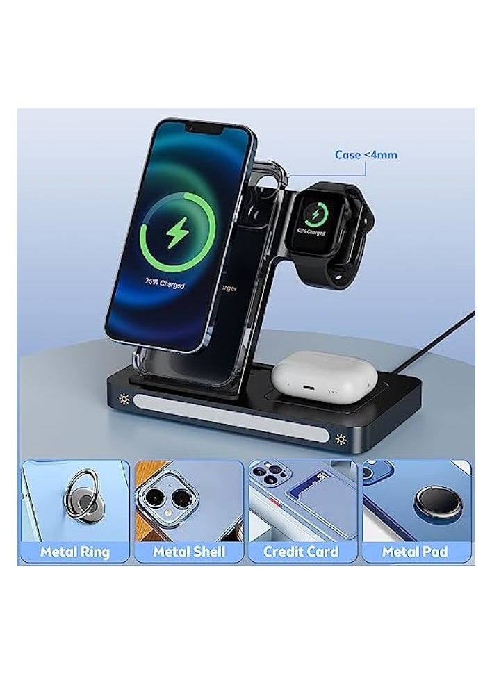 erorex - Wireless Charger, 3 in 1 Charging Station Apple, 18W Fast Wireless Charger Stand Compatible with iPhone 14/13/12/11/Pro/SE/XS/XR/8 Plus, for Apple Watch 8/7/6/5/4/3/2/SE, AirPods Pro 3/2 (Black) - Image 1