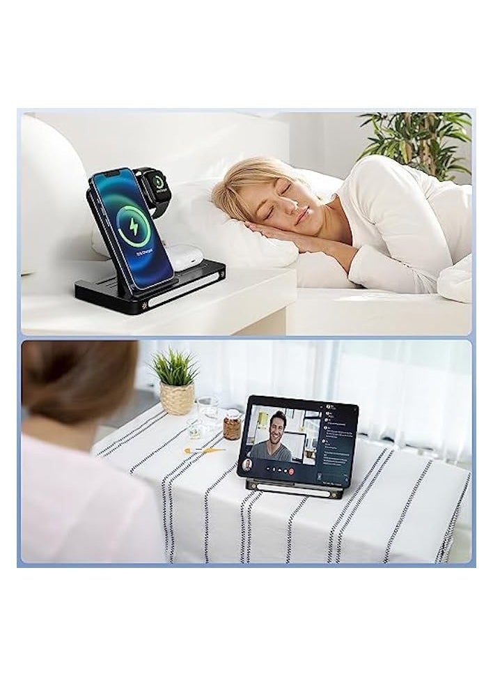 erorex - Wireless Charger, 3 in 1 Charging Station Apple, 18W Fast Wireless Charger Stand Compatible with iPhone 14/13/12/11/Pro/SE/XS/XR/8 Plus, for Apple Watch 8/7/6/5/4/3/2/SE, AirPods Pro 3/2 (Black) - Image 1