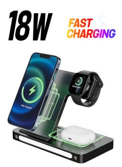 Wireless Charger, 3 in 1 Charging Station Apple, 18W Fast Wireless Charger Stand Compatible with iPhone 14/13/12/11/Pro/SE/XS/XR/8 Plus, for Apple Watch 8/7/6/5/4/3/2/SE, AirPods Pro 3/2 (Black)