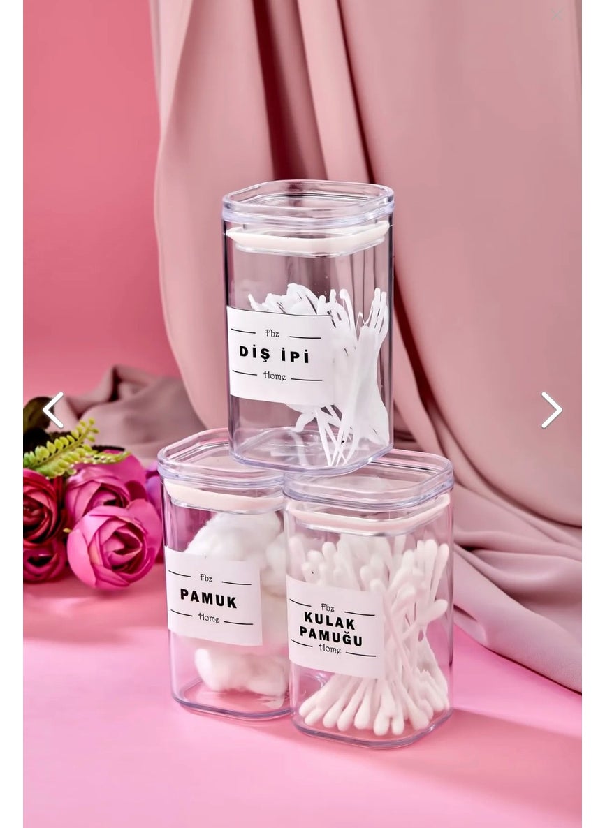 Fbz Home 3-Piece Acrylic 250 ml Dental Floss & Cotton Bud & Cotton Bath Set Storage Box  - Image 1