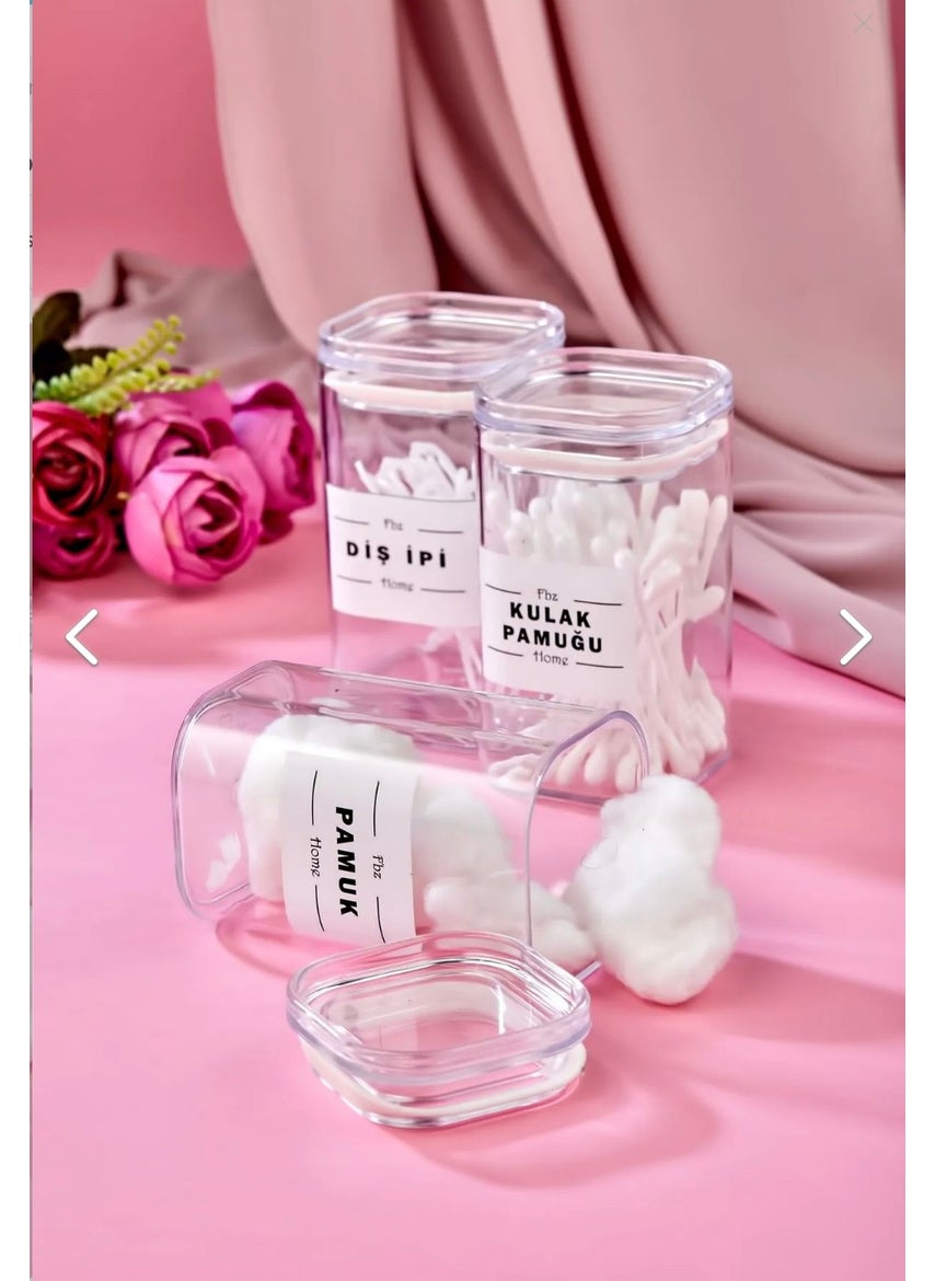 Fbz Home 3-Piece Acrylic 250 ml Dental Floss & Cotton Bud & Cotton Bath Set Storage Box  - Image 3