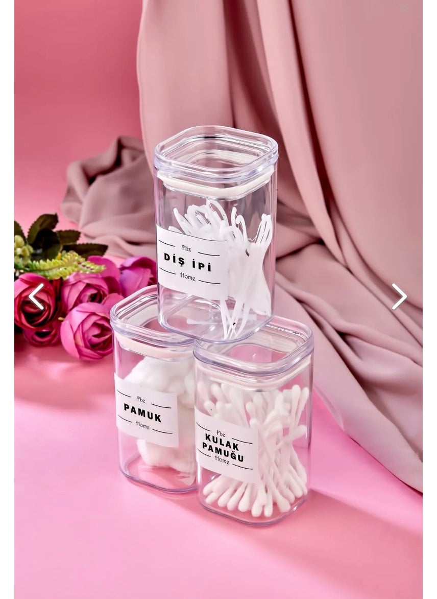 Fbz Home 3-Piece Acrylic 250 ml Dental Floss & Cotton Bud & Cotton Bath Set Storage Box  - Image 2