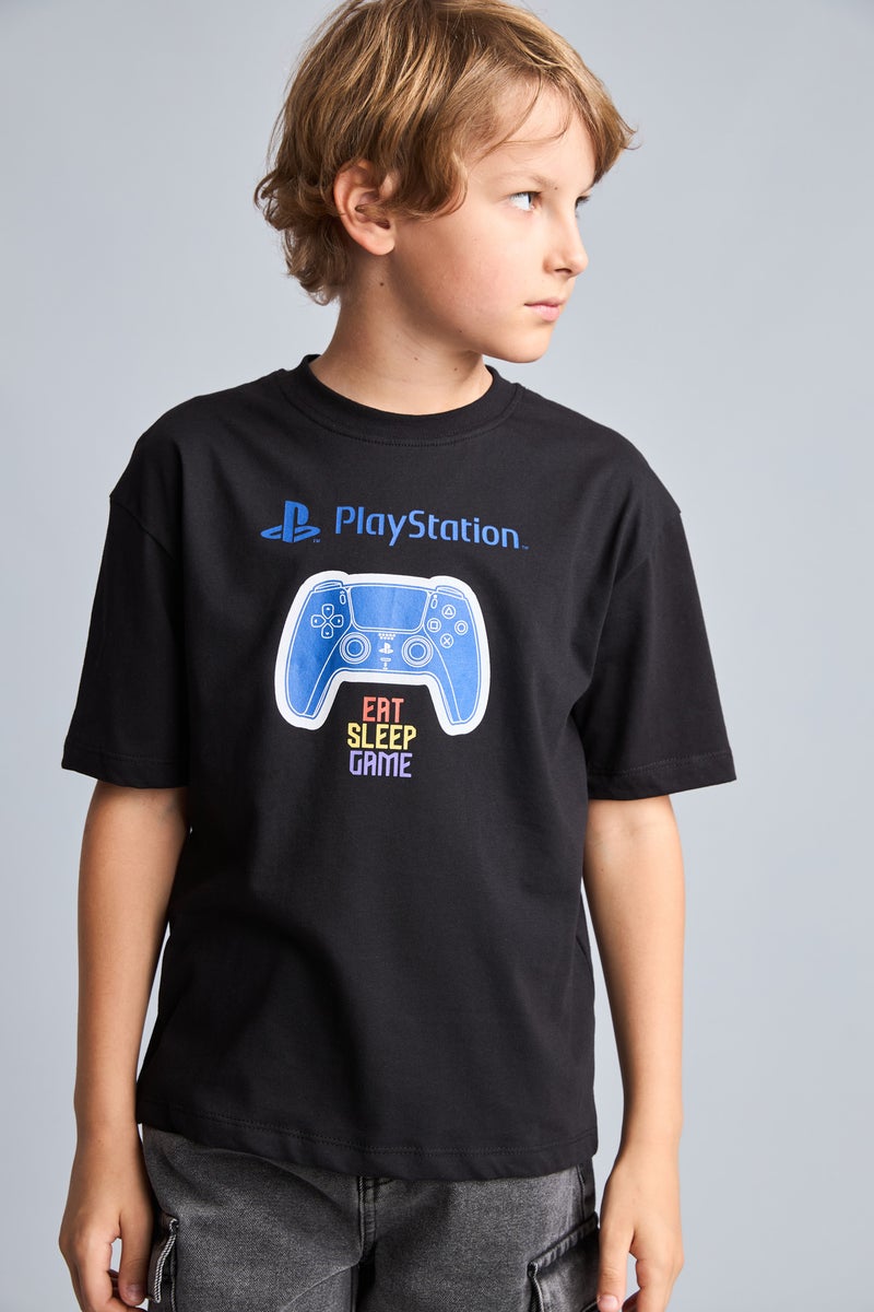 DeFacto Black Boy Boy PlayStation Printed Oversize Black T-Shirt Casual - Image 1