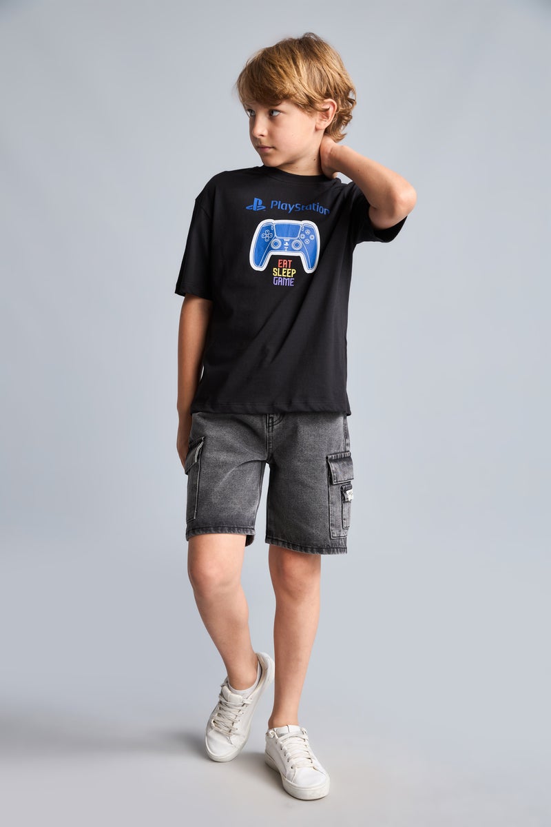 DeFacto Black Boy Boy PlayStation Printed Oversize Black T-Shirt Casual - Image 2