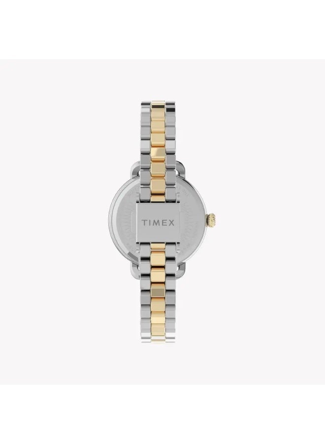 تيميكس ساعة TIMEX النسائية بهيكل نحاسية فضية وسوار فولاذي مقاوم للصدأ فضي وذهبي - Image 3