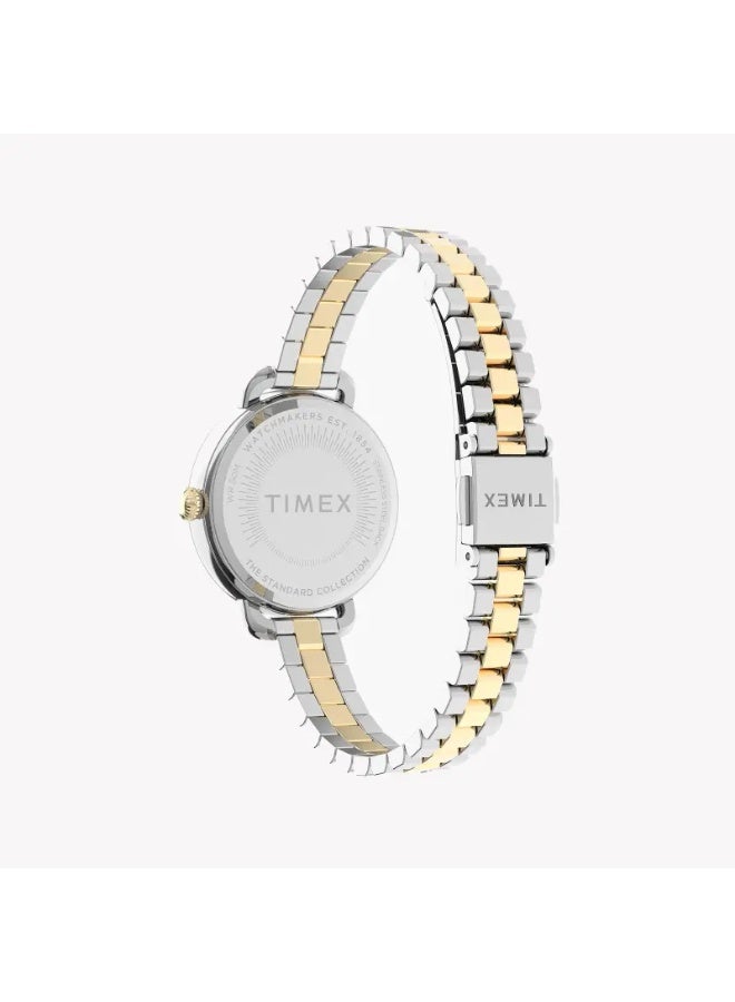 تيميكس ساعة TIMEX النسائية بهيكل نحاسية فضية وسوار فولاذي مقاوم للصدأ فضي وذهبي - Image 4