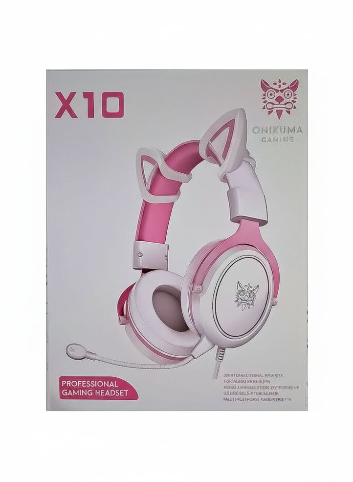 onikuma Onikuma X10 Professional Gaming Headset – 50mm Drivers, Noise-Cancelling Microphone, Adjustable Headband, Multi-Platform Compatible (Pink/White) - Image 2