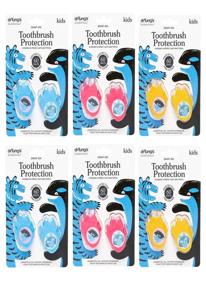 drTung's Kids Snap-On Toothbrush Protection - Toothbrush Head Cover Caps for Travel or Household, Keeps Bristles Fresh, Kid-Safe Natural Essential Oil Blend - 2 Protectors (6 Pack) - Image 1