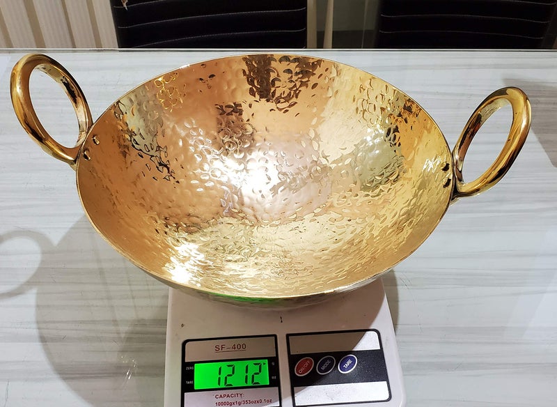 Pure Source India Pure Source India Brass Kadhai Hammered Design Heavy Duety Kitchen Utential (Gold, 2.5 L)  - Image 4
