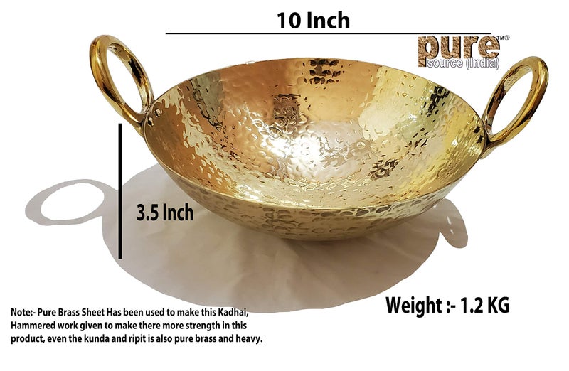 Pure Source India Pure Source India Brass Kadhai Hammered Design Heavy Duety Kitchen Utential (Gold, 2.5 L)  - Image 3