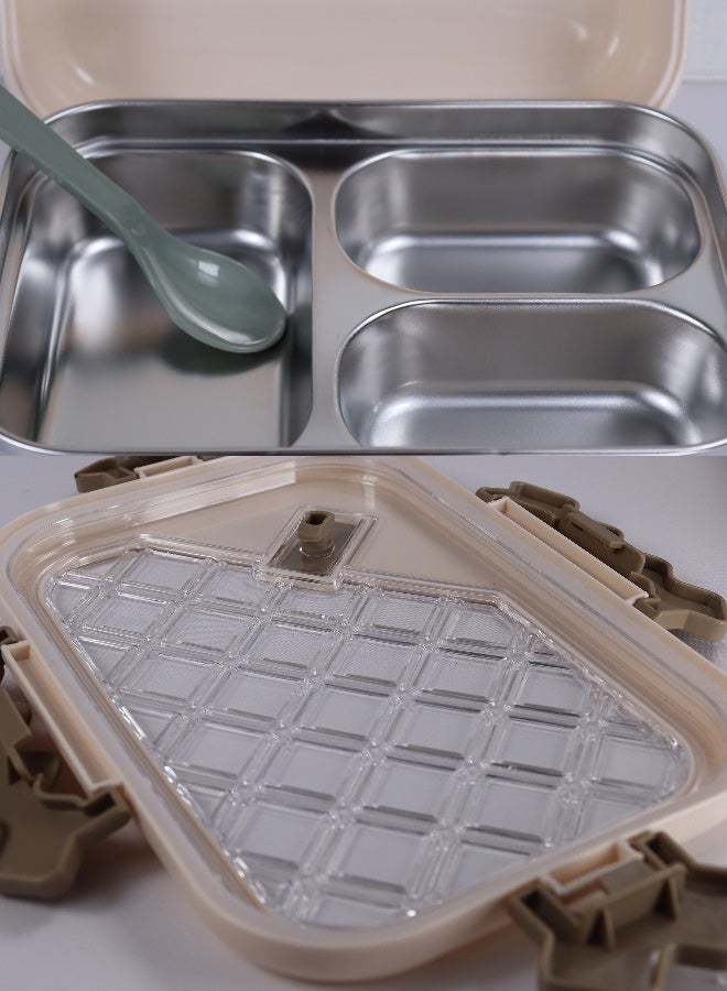 Toshionics 3-Compartment Stainless Steel Lunch Box with Spoon, Removable Tray, Leakproof Lid with Steam Vent, BPA-Free – 1.7L, for School, Office, Travel, Gym - Image 4