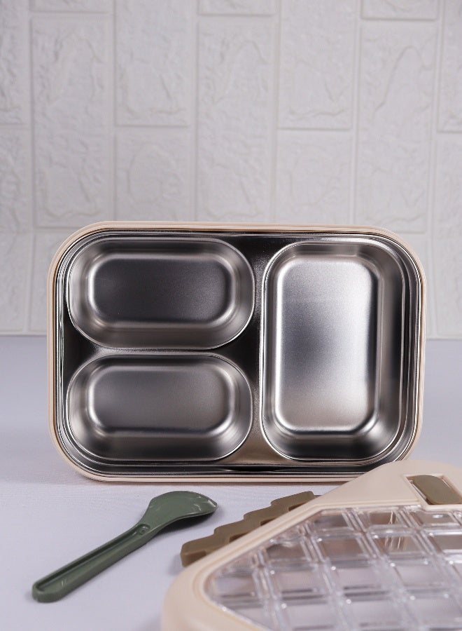 Toshionics 3-Compartment Stainless Steel Lunch Box with Spoon, Removable Tray, Leakproof Lid with Steam Vent, BPA-Free – 1.7L, for School, Office, Travel, Gym - Image 2