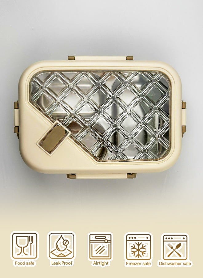 Toshionics 3-Compartment Stainless Steel Lunch Box with Spoon, Removable Tray, Leakproof Lid with Steam Vent, BPA-Free – 1.7L, for School, Office, Travel, Gym - Image 1