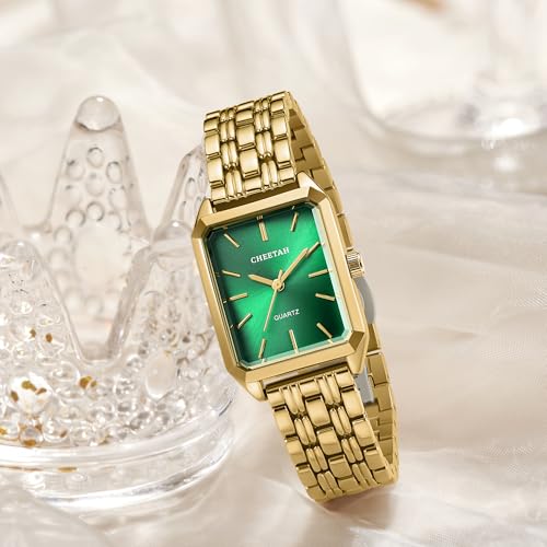CHEETAH Women's Gold-Tone Dainty Watch, Green Dial, Retro Style Rectangular Case and Stainless Steel Band, Gift for Her - Image 4
