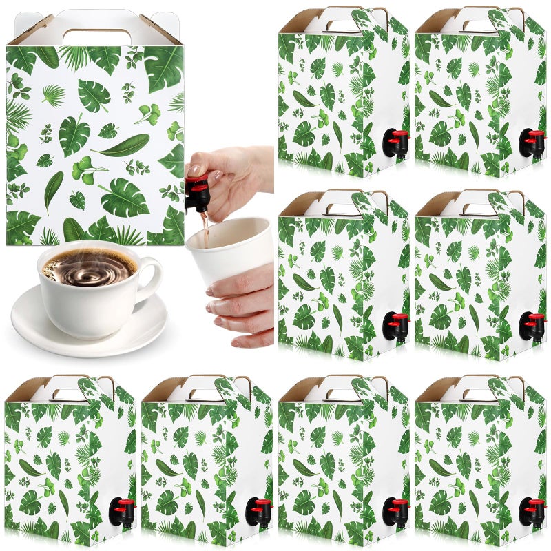 Frienda 10 Pack Coffee Boxes for Catering 96 oz Leaf Pattern Coffee to Go Container Green Disposable Coffee Dispenser Portable Insulated Coffee Box Leaf Themed Coffee Box for Catering Liquid Carrier - Image 1