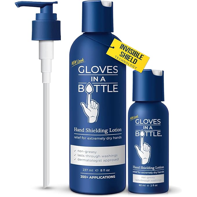 Gloves In A Bottle Shielding Lotion (One- 2 fl oz-60 ml & One - 8 fl oz-240 ml) With Pump Great for Dry Itchy Skin Grease-less and Fragrance Free - Image 1