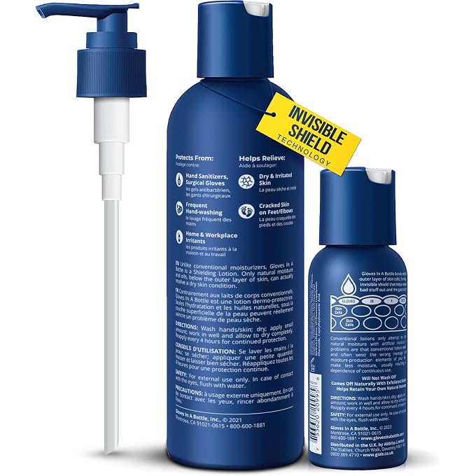 Gloves In A Bottle Shielding Lotion (One- 2 fl oz-60 ml & One - 8 fl oz-240 ml) With Pump Great for Dry Itchy Skin Grease-less and Fragrance Free - Image 2