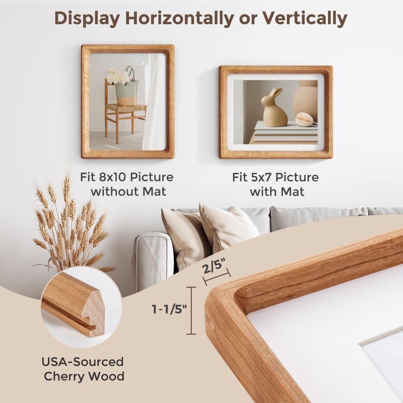 Flyjoe 8x10 إطار الصورة مجموعة من إطار صور خشبي الكرز من الولايات المتحدة الأمريكية مع زاوية مدورة مصنوعة يدويًا 8 × 10 - Image 3
