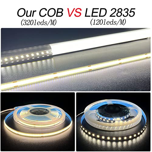 HAMRVL COB LED Strip Lights Warm White 3000K,DC12V 16.4ft/5M 320leds/M CRI90 Bright Flexible LED Tape 8mm, for Indoor Home Cabinet，Bedroom,Kitchen,Stage,Backlight DIY Lighting(Without Power Supply) - Image 3