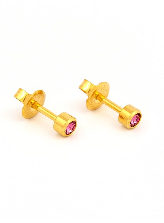 ستوديكس حلق الأذن 2 ملم أكتوبر  -بحواف جوهرة الميلاد روز مطلي بالذهب الخالص 24 قيراط - Image 2