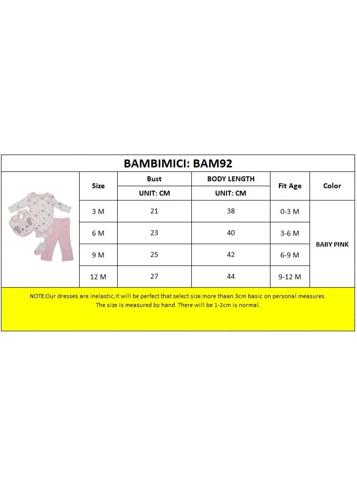 بمبىمىشى بودي سوت بأكمام طويلة بطبعة فيل من بامبي ميتشي مع بيجامة - وردي فاتح