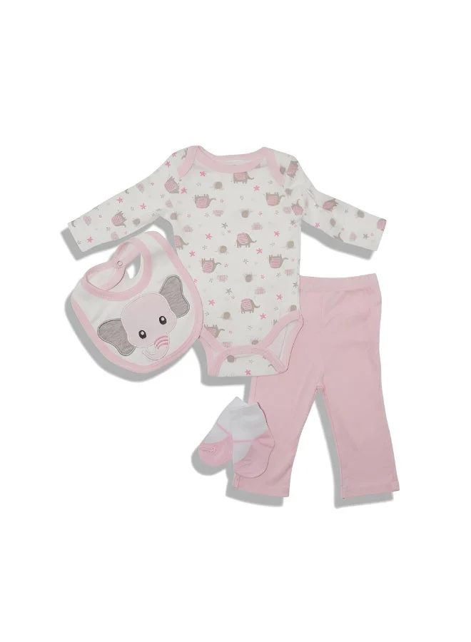 بمبىمىشى بودي سوت بأكمام طويلة بطبعة فيل من بامبي ميتشي مع بيجامة - وردي فاتح