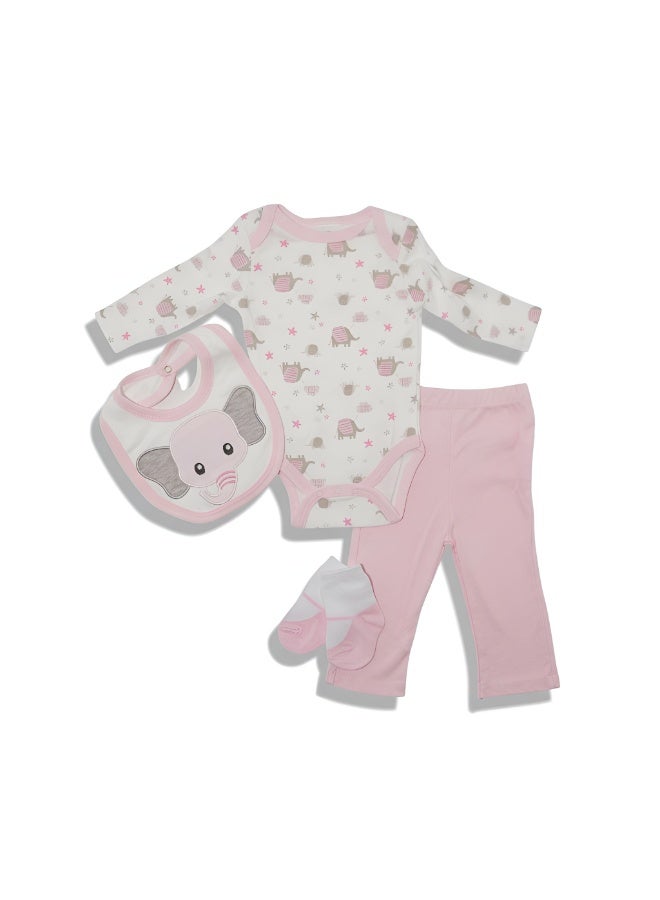 Bambimici Elephant Print Long Sleeve Bodysuit with Pyjama - Baby Pink - Image 2