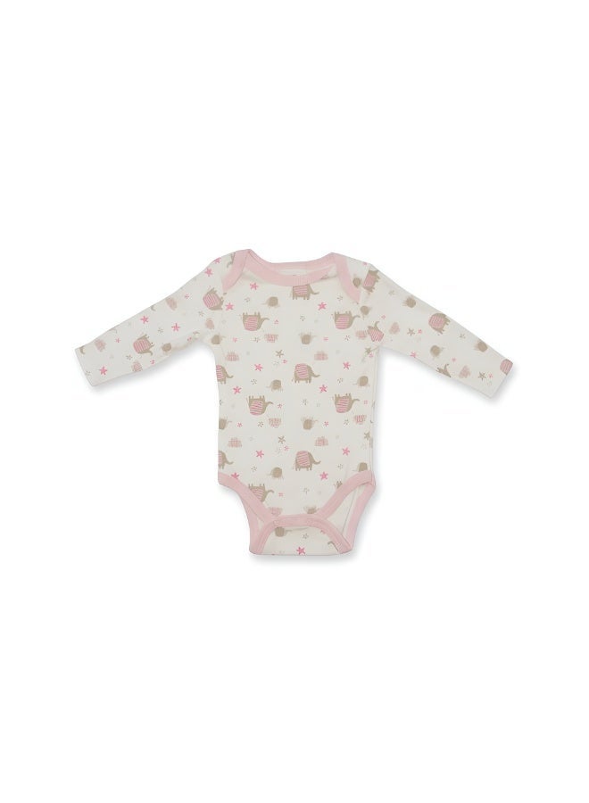 Bambimici Elephant Print Long Sleeve Bodysuit with Pyjama - Baby Pink - Image 3