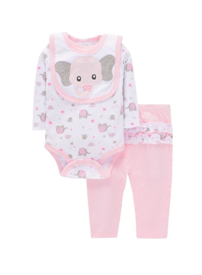 Bambimici Bambimici Elephant Print Long Sleeve Bodysuit with Pyjama - Baby Pink  - Image 1