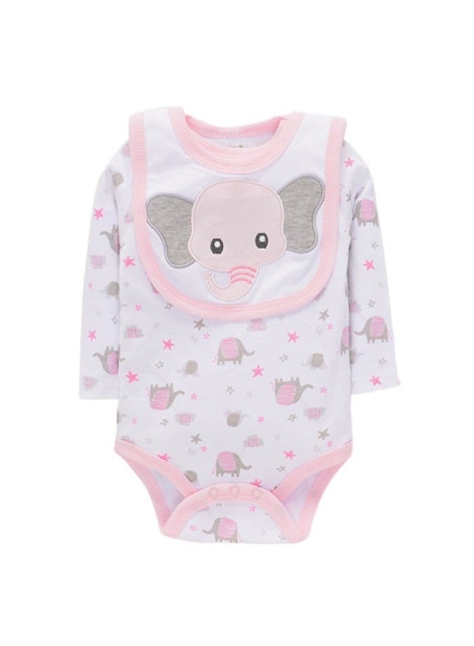 Bambimici Bambimici Elephant Print Long Sleeve Bodysuit with Pyjama - Baby Pink  - Image 2