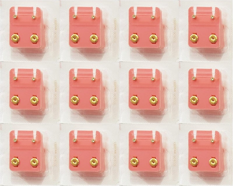 Studex Sterilized Mini Gold Piercing Earrings - 12 Pairs with April Birthstones