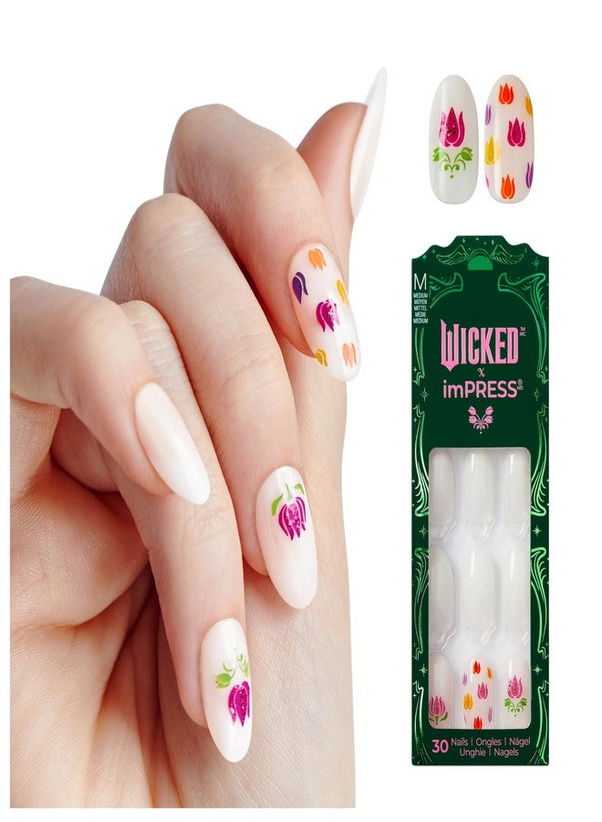 Impress WICKED X imPRESS Press On Nails, New Improved Adhesive, Up To 10 Day Hold, ‘Beautifical’, White, Medium Oval, Includes 30 Fake Nails, 1 Prep Pad, 1 Manicure Stick, 1 Mini File - Image 1