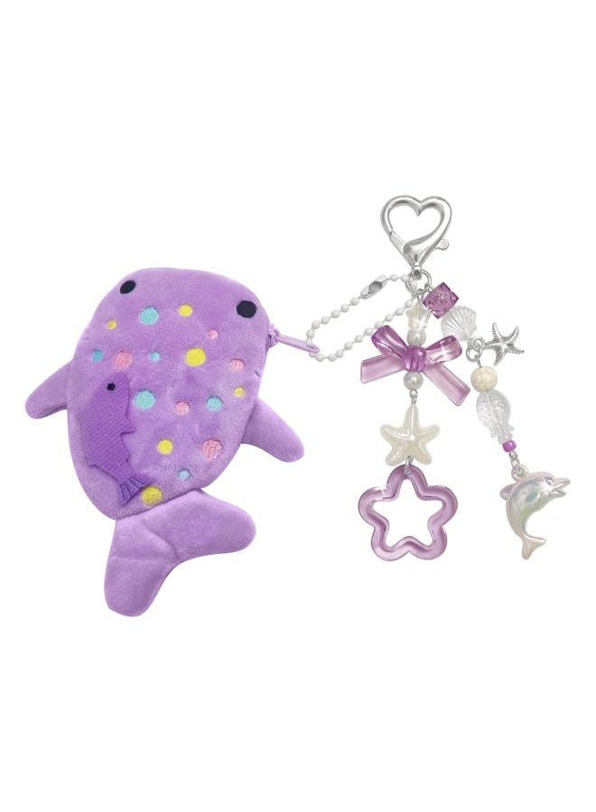 cioatu Adorable Whale Shark Coin Purse Keychain,Soft Plush Zipper Coin Purse,Handmade Purse Bag Charm Gift for Girls Women, Purple, One size - Image 1