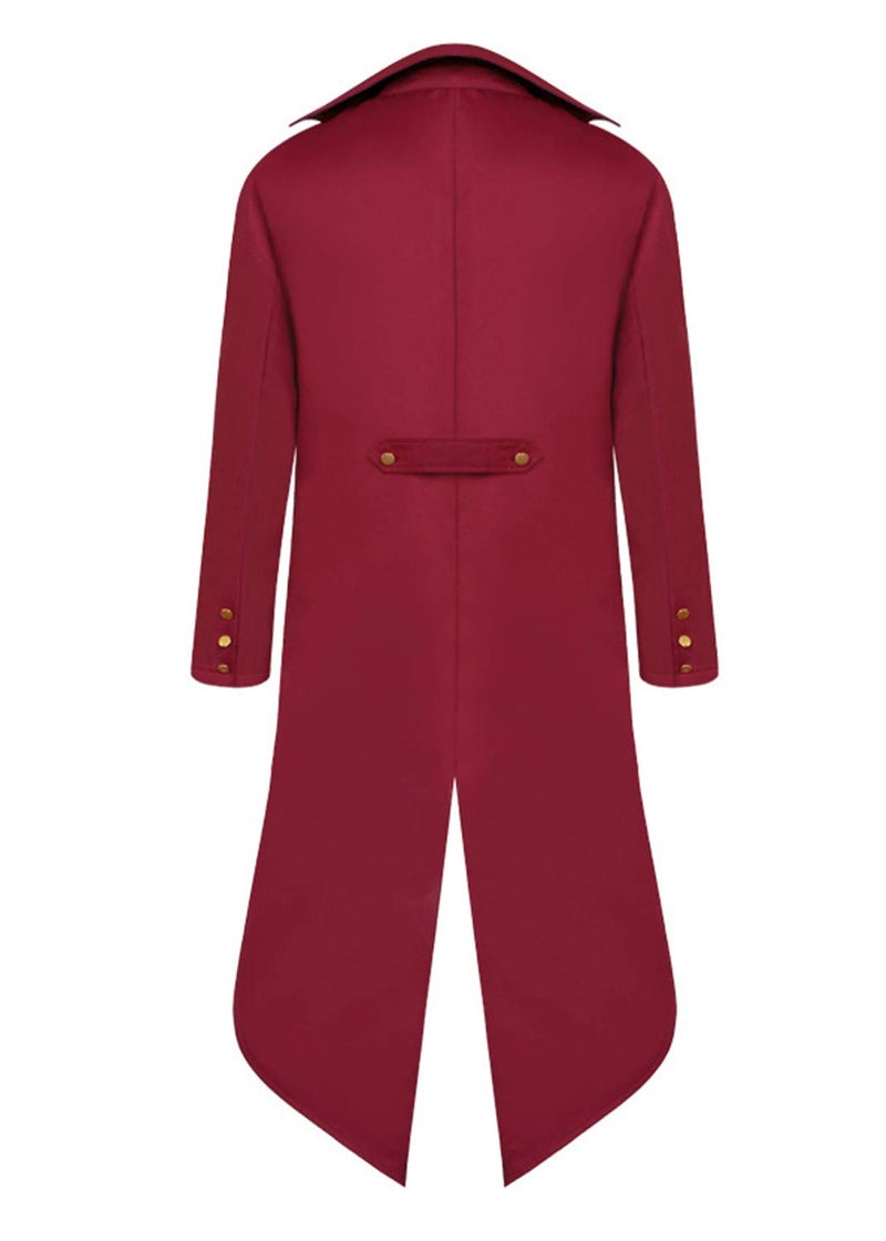 SIAEAMRG Renaissance Steampunk Tailcoat Halloween Costumes for Boys, Medieval Pirate Vampire Victorian Jacket Vintage Frock Coat Children Kids (Wine Red, M) - Image 2