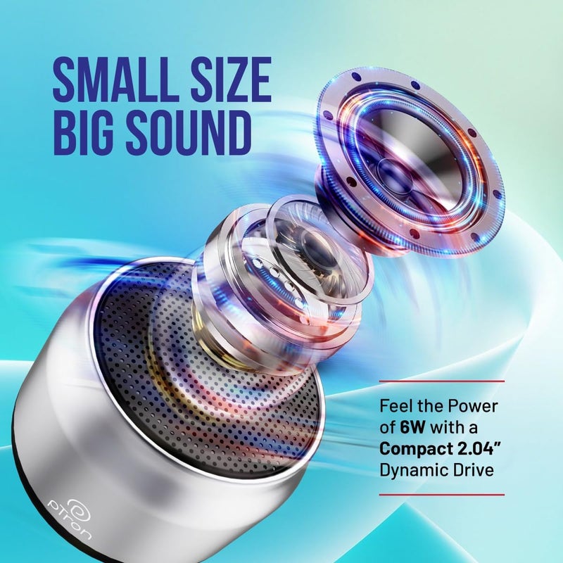 pTron Newly Launched Fusion Hook v2 6W Bluetooth Speaker with 8 Hrs Playtime, 2.04" Neo Driver for Pristine Sound, Mini Size Portable Speaker, BTv5.1 Connectivity,TWS Feature & Type C Charging(Silver) - Image 1