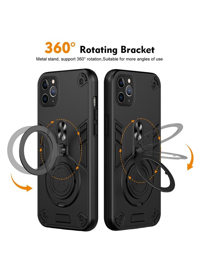 زبون جراب لهاتف iPhone 11 Pro Max بحلقة معدنية وحامل دوار 360 درجة من مادة البولي يوريثين الحراري الهجينة - Image 2