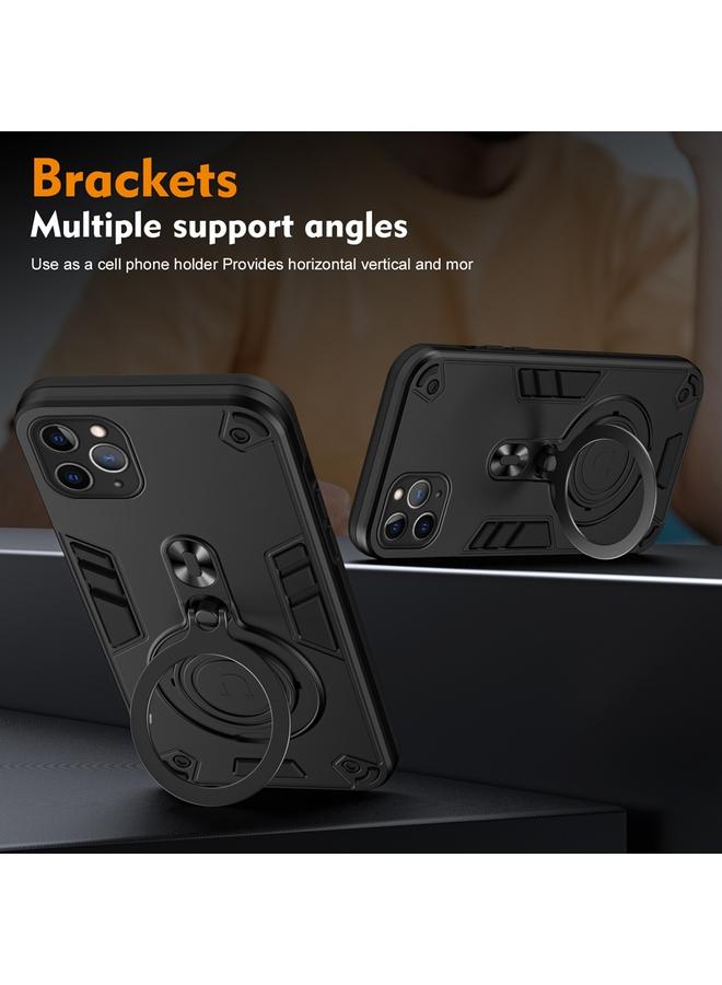 زبون جراب لهاتف iPhone 11 Pro Max بحلقة معدنية وحامل دوار 360 درجة من مادة البولي يوريثين الحراري الهجينة - Image 3