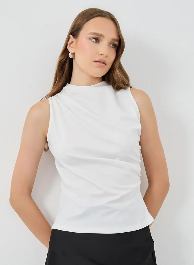 تايك تو Take Two Solid Side Waist Gathered Knitted Top