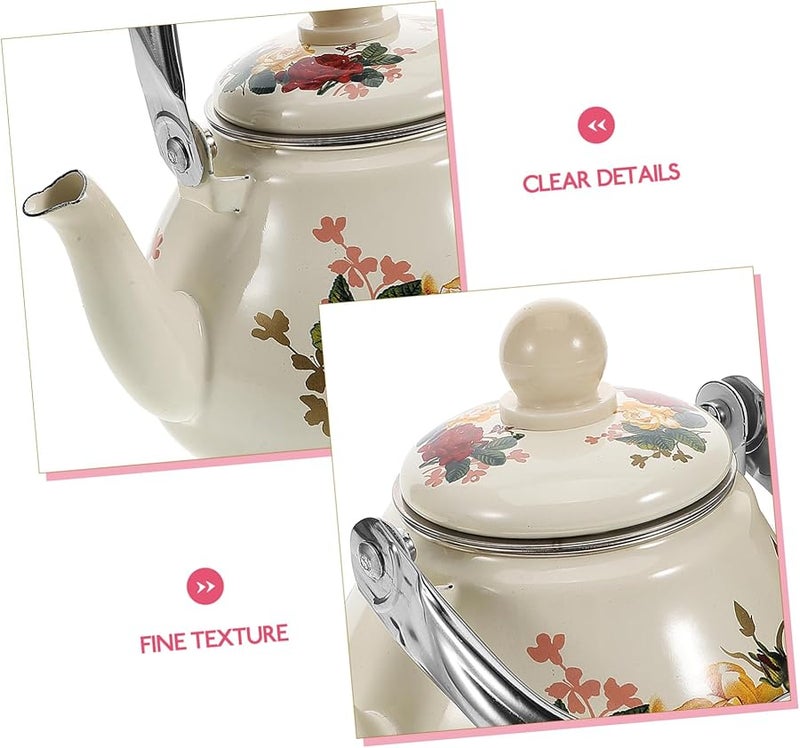 Floral Enamel Teapot with Removable Strainer Stovetop Kettle for Tea Brewing - Image 4