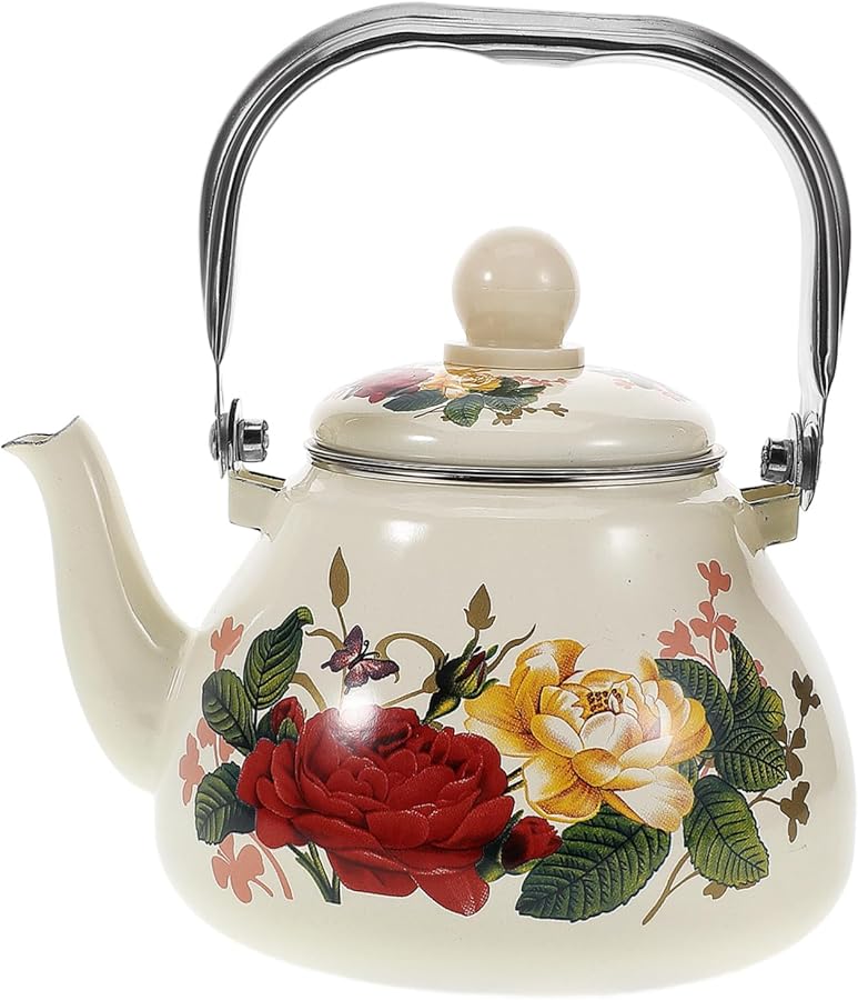 Floral Enamel Teapot with Removable Strainer Stovetop Kettle for Tea Brewing - Image 2