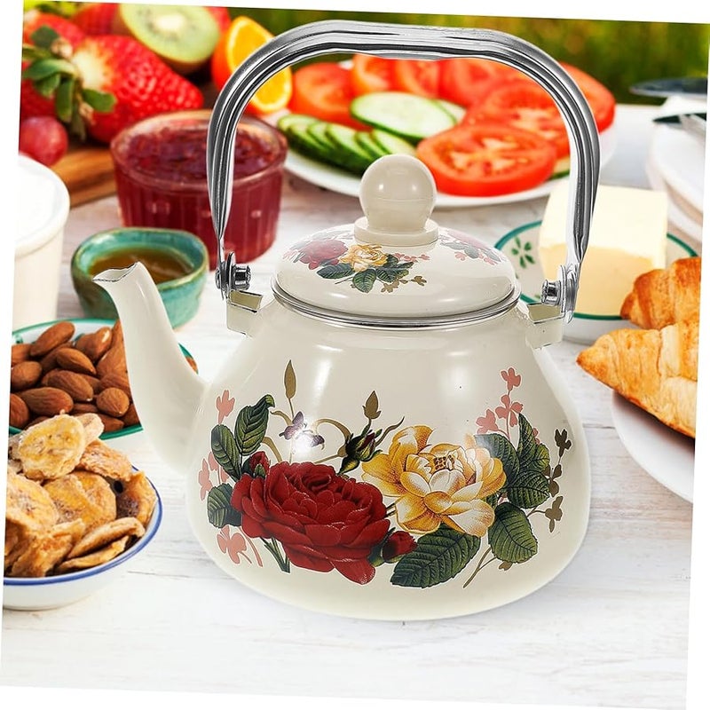 Floral Enamel Teapot with Removable Strainer Stovetop Kettle for Tea Brewing - Image 5