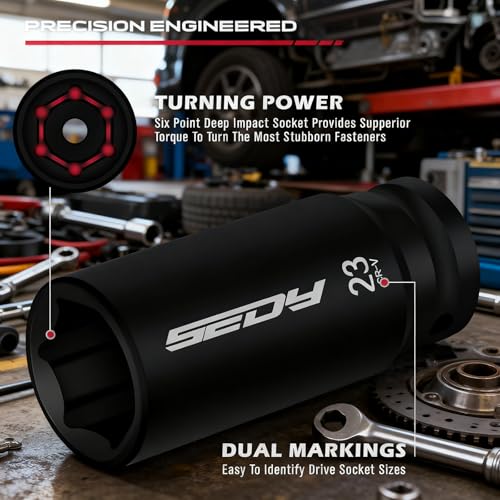 SEDY 29-Piece 1/2" Drive Impact Socket Set, SAE (3/8 to 1 inch) and Metric (10-24mm) Sizes with Extension Bars Standard Deep Socket Set CR-V Material High Durability Impact Wrench - Image 4