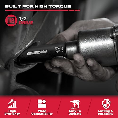 SEDY 29-Piece 1/2" Drive Impact Socket Set, SAE (3/8 to 1 inch) and Metric (10-24mm) Sizes with Extension Bars Standard Deep Socket Set CR-V Material High Durability Impact Wrench - Image 2