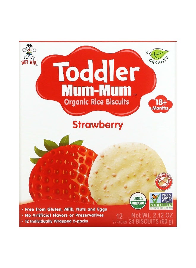 HOT-KID Hot Kid, Toddler Mum-Mum, Organic Rice Biscuits, 18+ Months, Strawberry, 12 Packs, 2 Biscuits Each  - Image 1