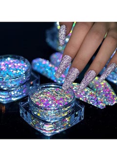 HOXIEYA 6 Color Nail Art Gliiter Holographic Flakes Nail Diamonds For Nail Art Reflective Glitter Nail Powder For Women And Girls  - Image 1