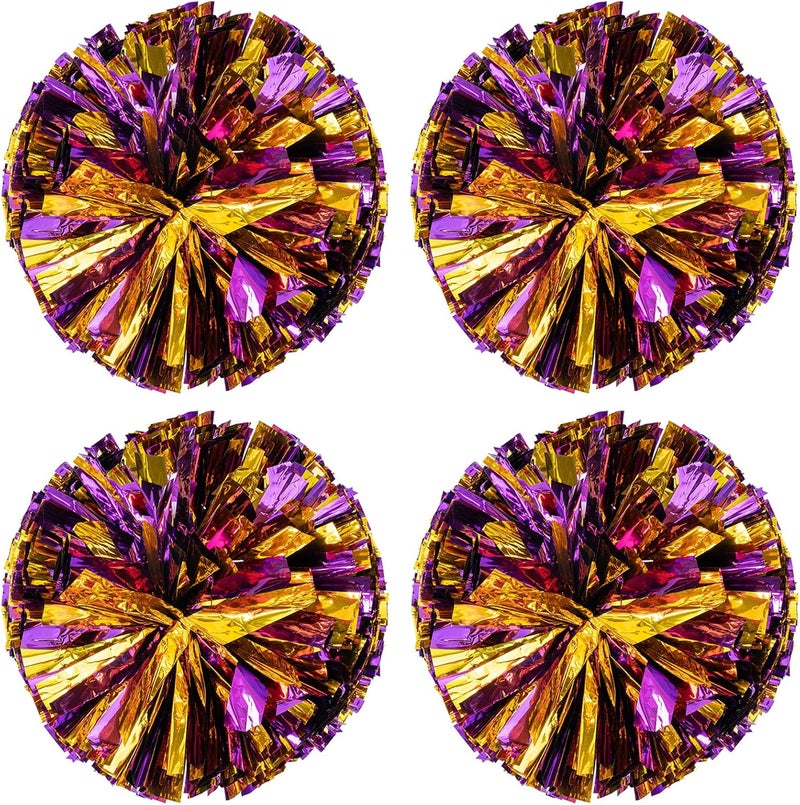 Ueerdand Pack of 4 Cheerleading Pom Poms 12 inch 80g Foil Plastic Metallic Cheerleader Pom Poms for Cheer Sport Kids Adults Team Spirit Cheering - Image 1
