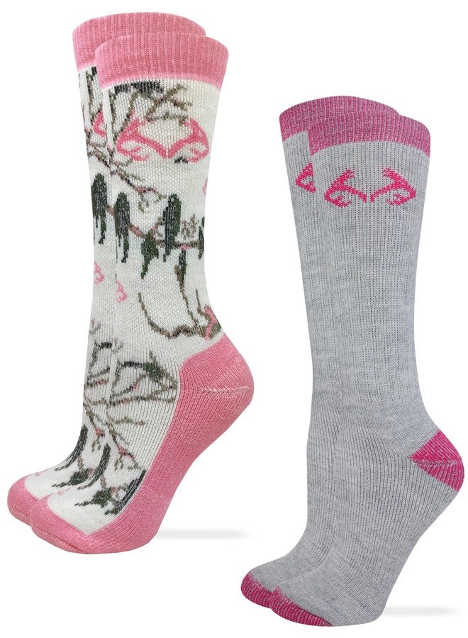 Realtree Women's All Season Wear Crew Socks 2 Pair, Pink Assorted, Women's Shoe Size - 6-9 - Image 1