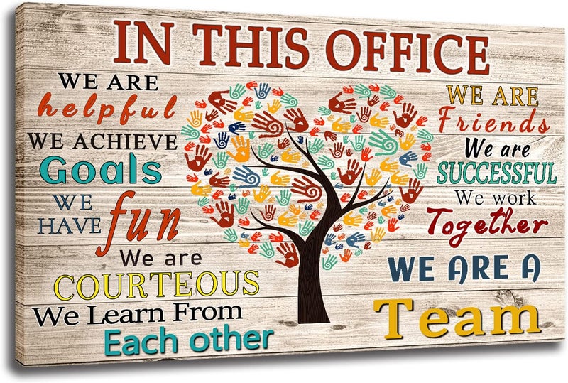 WHAOMIOT In This Office We Are A Team Inspirational Wall Art Positive Modern Decor Poster Canvas Print 24x16 Inch Frame Ready To Hang - Image 1