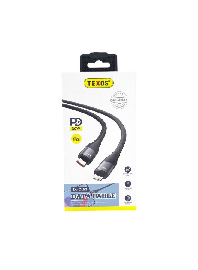 تيكسو TEXOS CL-53 30W PD USB-C to Lightning Data Cable, 1M - Image 1